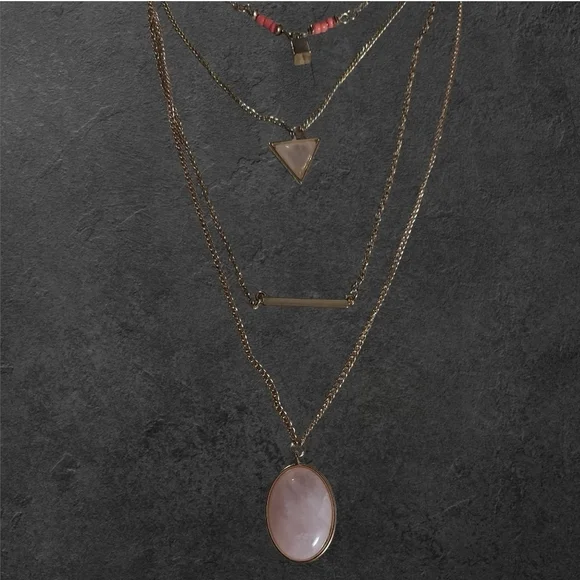 NWT nadineWest Gold Four Strand Necklace with Pink Highlights ~18" - Picture 2 of 3